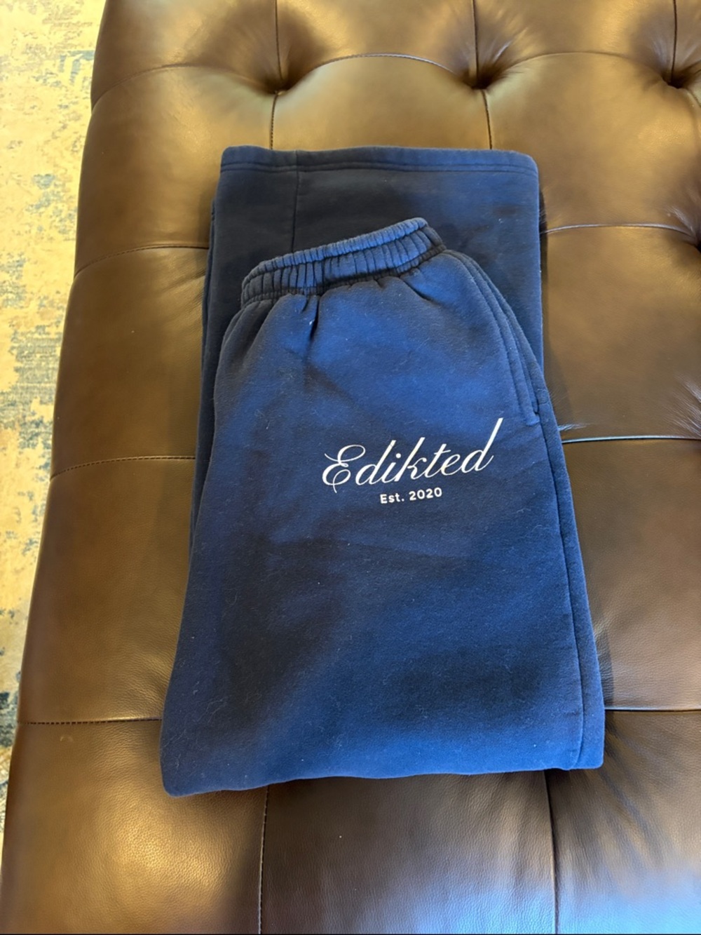 Edikted Dark Navy Blue Logo Sweatpants